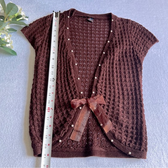 Women’s Knittings Wool Sweater Short Cap Sleeves Brown - Picture 2 of 5